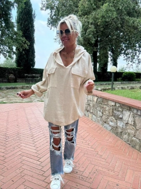 Mušelínová mikina halenka Luisa s kapucí béžová