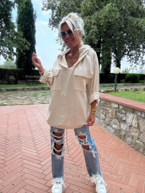 Mušelínová mikina halenka Luisa s kapucí béžová