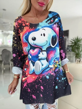 Lehounký oversize dámský svetřík barevný Snoopy