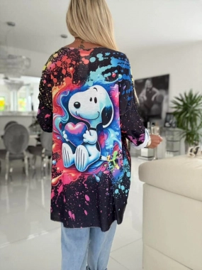 Lehounký oversize dámský svetřík barevný Snoopy