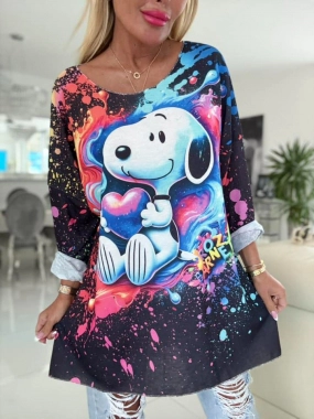 Lehounký oversize dámský svetřík barevný Snoopy