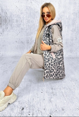 42/XL Prošívaná dámská luxusní vesta béžová