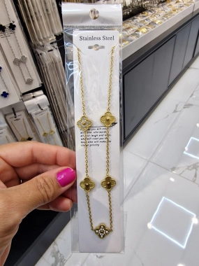 Náhrdelník řetízek z chirurgické oceli zlatý se zirkony