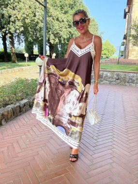 Luxusní šaty s podílem 30% hedvábí Italia hnědé