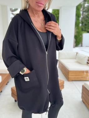 Dámský cardigan na zip kapsy kapuce MM černý