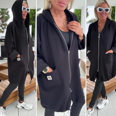 Dámský cardigan na zip kapsy kapuce MM černý