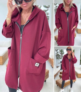 Dámský cardigan na zip kapsy kapuce MM vínový