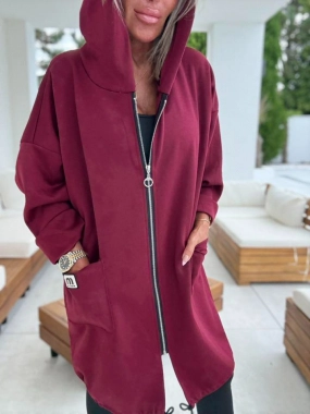 Dámský cardigan na zip kapsy kapuce MM vínový