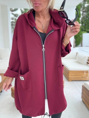 Dámský cardigan na zip kapsy kapuce MM vínový