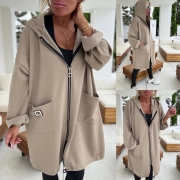 Dámský cardigan na zip kapsy kapuce MM béžovohnědá