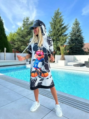 Bavlněná mikina mikinové šaty s kapucí Mickey brýle