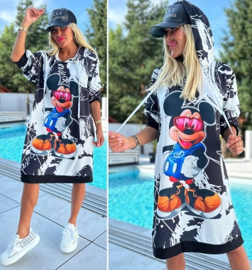 Bavlněná mikina mikinové šaty s kapucí Mickey brýle