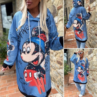 Bavlněná mikina mikinové šaty s kapucí modrá Mickey