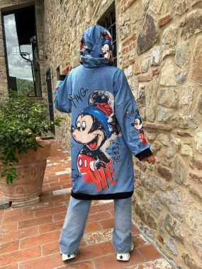 Bavlněná mikina mikinové šaty s kapucí modrá Mickey