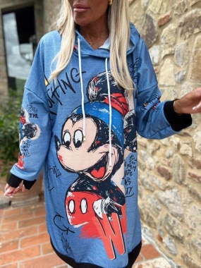 Bavlněná mikina mikinové šaty s kapucí modrá Mickey