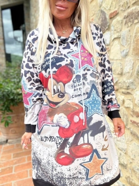 Bavlněná mikina mikinové šaty s kapucí Minnie disco