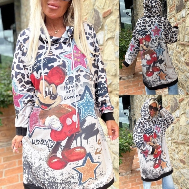 Bavlněná mikina mikinové šaty s kapucí Minnie disco