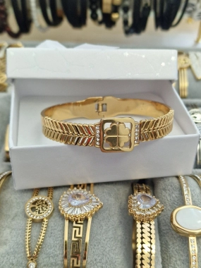 Luxusní dámský pevný náramek čtyřlístek zlatá barva