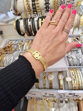 Luxusní dámský pevný náramek čtyřlístek zlatá barva