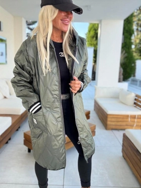 Dámská prošívaná lehká bunda s kapucí Style MM khaki