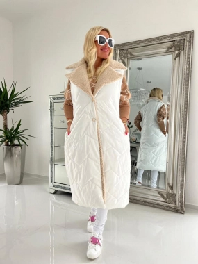 M/L Bílá prošívaná nová dámská maxi vesta