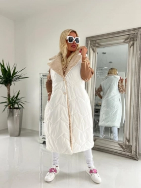 M/L Bílá prošívaná nová dámská maxi vesta