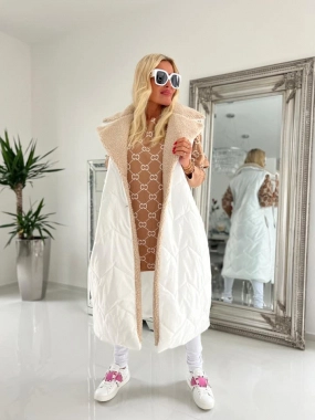 M/L Bílá prošívaná nová dámská maxi vesta