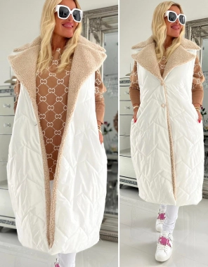 M/L Bílá prošívaná nová dámská maxi vesta