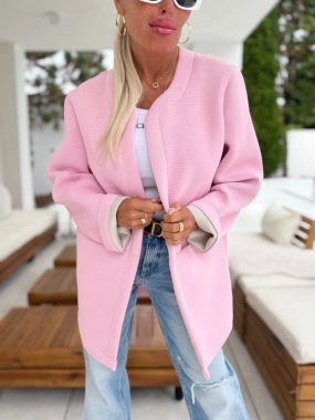 Trendy přechodový kabátek sako cardigan světle růžový