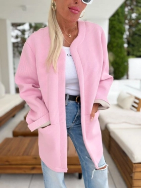 Trendy přechodový kabátek sako cardigan světle růžový