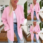 Trendy přechodový kabátek sako cardigan světle růžový