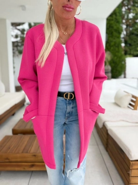 Trendy přechodový kabátek sako cardigan tmavě růžový