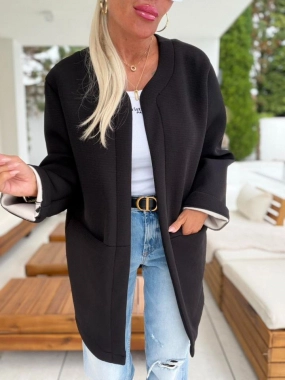 Trendy přechodový kabátek sako cardigan černý
