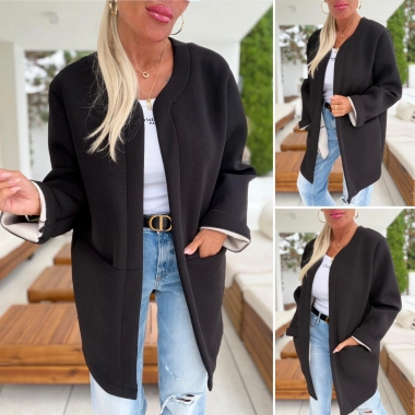 Trendy přechodový kabátek sako cardigan černý