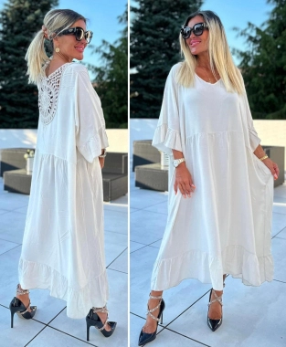 Dámské letní šaty zdobené záda Valentina krémové