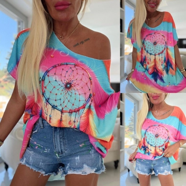 Svetřík halenka tunika krátký rukávek barevný lapač