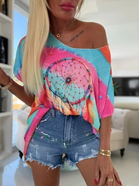 Svetřík halenka tunika krátký rukávek barevný lapač