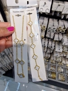 Náhrdelník a řetízek z chirurgické oceli souprava zlatá perleť