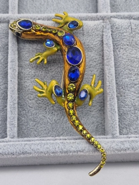 Brož ještěrka zdobená zirkony