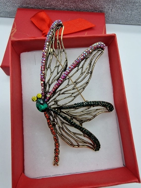 Luxusní brož velká vážka zelený kamínek zirkony