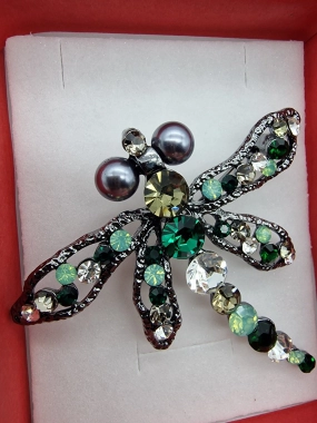 Luxusní brož velká vážka zelené kamínky