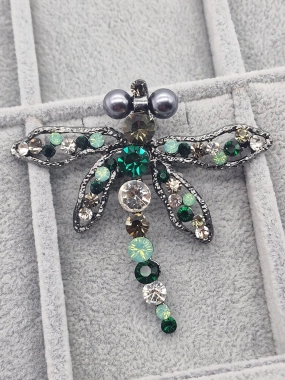 Luxusní brož velká vážka zelené kamínky