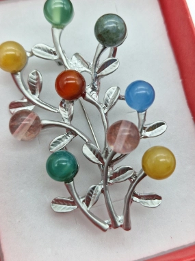 Veselá brož větvička stříbrná s perličkami