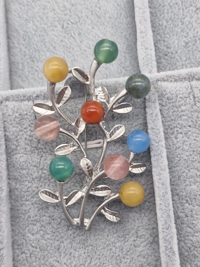 Veselá brož větvička stříbrná s perličkami