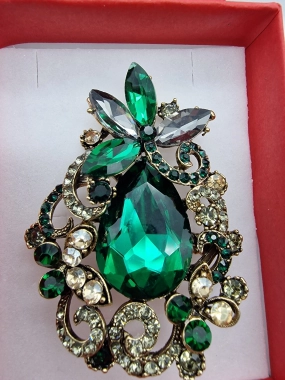 Luxusní brož velká zelená drahokam