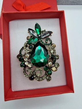 Luxusní brož velká zelená drahokam