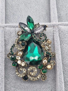 Luxusní brož velká zelená drahokam