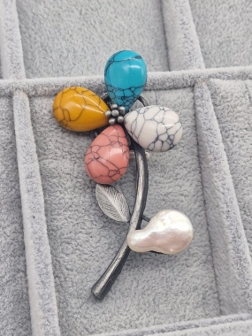 Luxusní brož velká květina barevná pastelové barvy