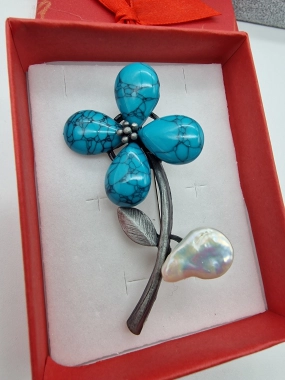 Luxusní brož velká květina modrá