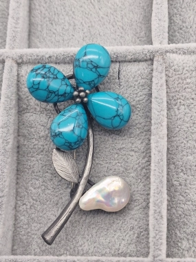 Luxusní brož velká květina modrá